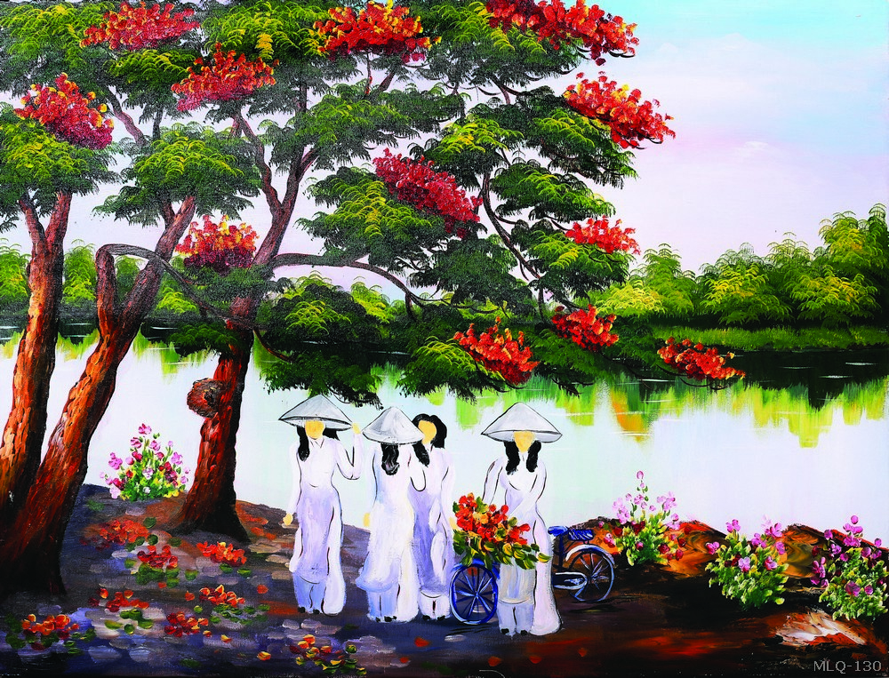 Phong cảnh làng quê - sơn dầu MLQ-130